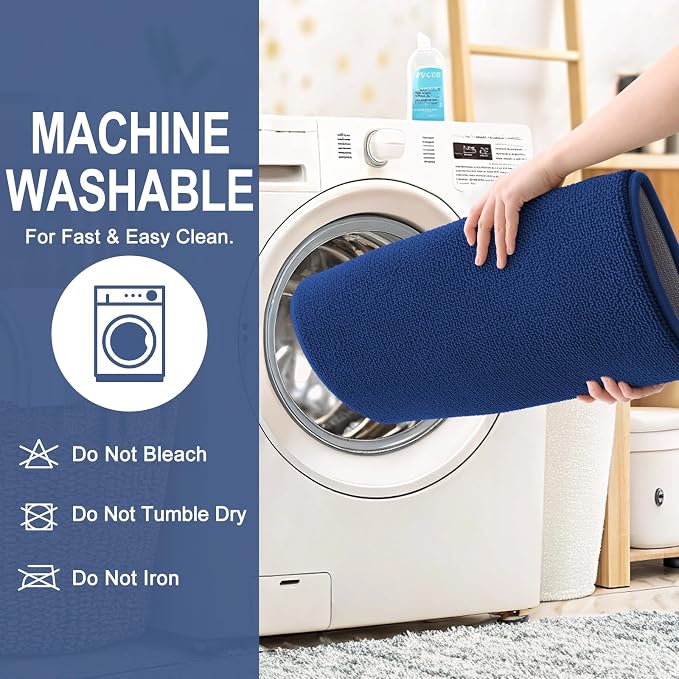 OLANLY Memory Foam Bathroom Runner Rug 50x30, Absorbent Long Bath Mat, Navy | Soft Quick Dry Bath Rugs, Non-Slip Carpet, Machine Washable Mat for Bathroom Floor, Tub and Shower, Home Decor Accessories