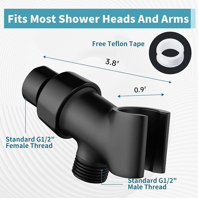 BRIGHT SHOWERS All Metal Handheld Shower Head Holder, Adjustable Shower Arm Mount with 360 Degree Rotatable Brass Ball Joint and Hose Connector, Universal Wall Hook Bracket, Matte Black