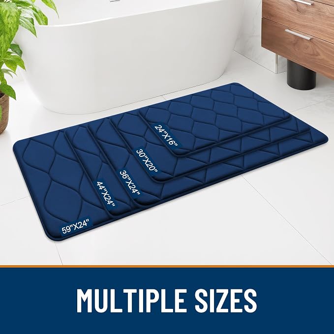Smiry Memory Foam Bath Mat 36x24, Ultra Soft Absorbent Bathroom Rugs | Navy Blue, Plush Quick Dry and Machine Washable Cushion Bath Mats for Bathroom, Shower, Tub & Home Decor