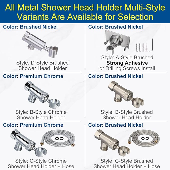 Shower Head Holder All Metal, Brass Adjustable Shower arm Bracket for Handheld, Hand held Showerhead Holder (B-Style Shower Arm Mount Premium Chrome
