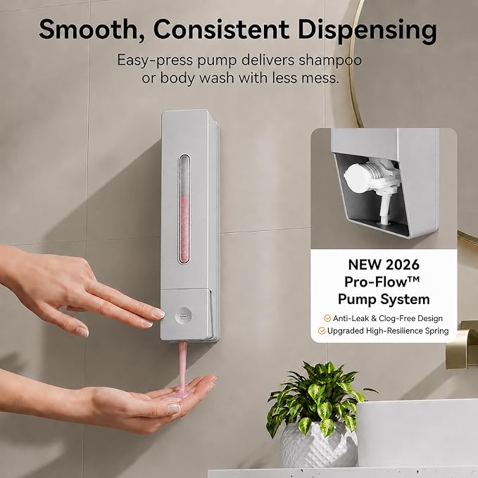 Shampoo and Conditioner Dispenser - Wall-Mounted 3-Chamber Shower Soap Dispenser, No-Drill, 1200ML Capacity, for Bathroom & Hotel