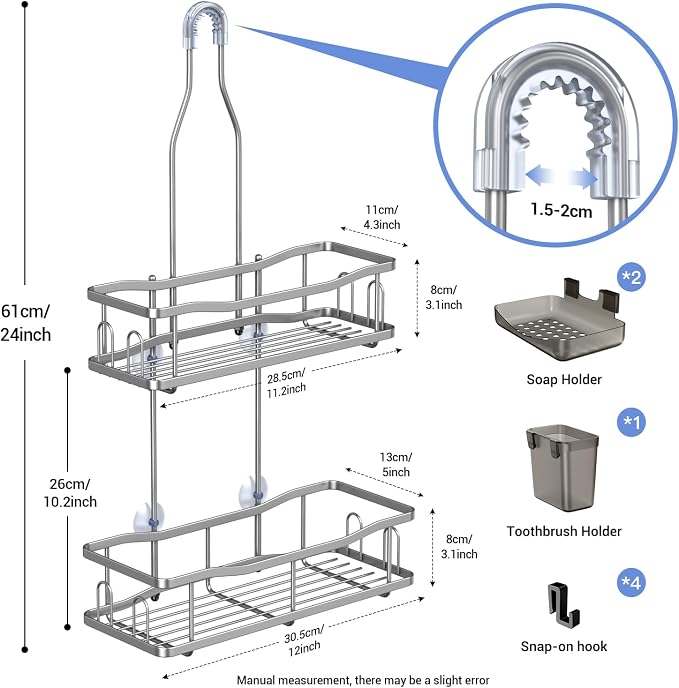 Aitatty Hanging Shower Caddy Bathroom Organizer: Rustproof Shower Shelf Racks Over Shower Head - No Drilling Inside Bath Shower Rack Shelves Over Showerhead for Shampoo with Soap Holder Silver | Includes Soap Holder and Hooks for Shampoo, Conditioner, ...