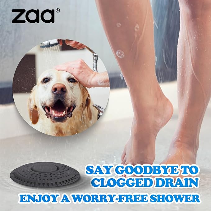 Shower Drain Hair Catcher Silicone Flat Floor Strainer Protector | 2 Pack Dark Gray Weighted Flat Shower Drain Protectors, Traps Hair Before Clogs, Easy to Clean, Fits Flat Floor Drains