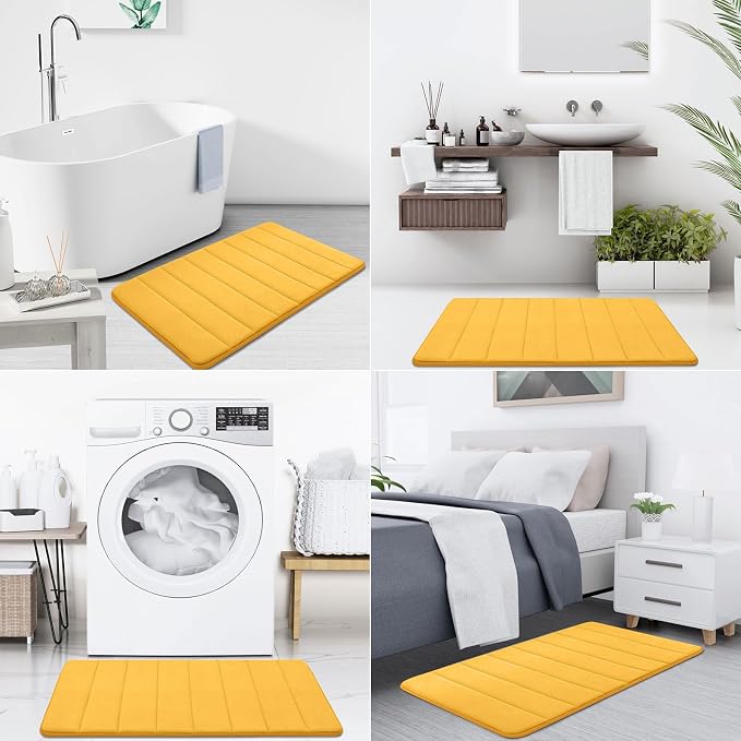Buganda Memory Foam Bath Mat 47 x 24, Ultra Soft Absorbent Bathroom Rugs | Yellow, Machine Washable Quick Dry Bath Mats for Bathroom Floor, Shower and Tub, Home Decor Accessories