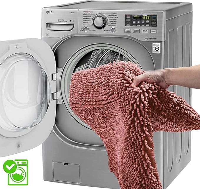 RUN HELIX Bathroom Rugs Sets 2 Piece Thick Absorbent Chenille Bath Rug Set Non Slip, Soft Shaggy Bath Room Floor Mats for Bathroom, Machine Washable, Misty Rose