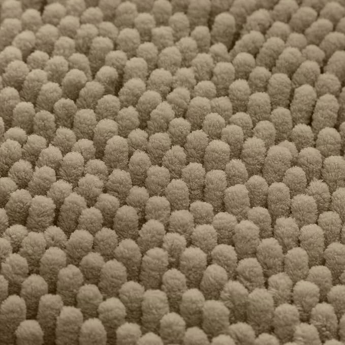 HOMEIDEAS Taupe Chenille Bathroom Rugs Set of 3, Non Slip Bath Mat | Super Absorbent, Soft Microfiber, Machine Washable, Stain Resistant, for Bathroom Decor