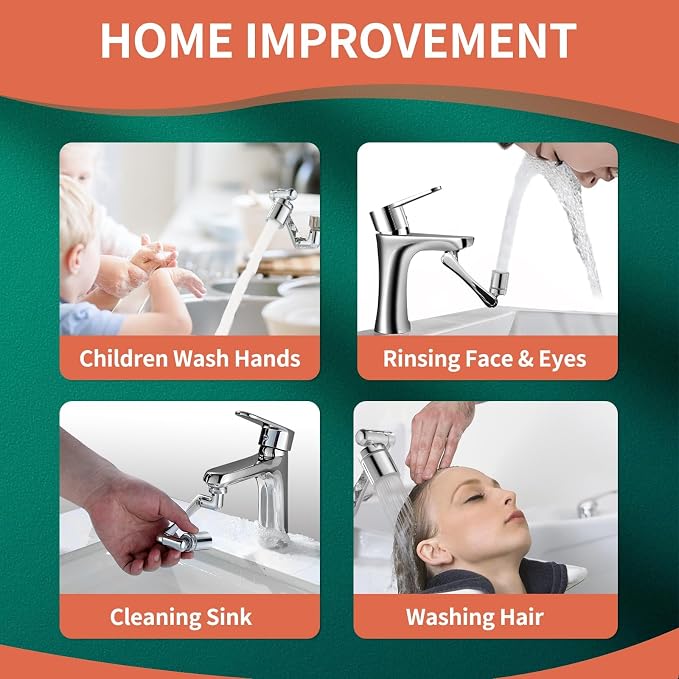 Patented CECEFIN 1080°Swivel Faucet-Extender Sink-Aerator - 2-Mode Splash Water Tap Extension, Kitchen Bathroom 360 Rotate Spray Attachment, Multifunctional Universal Robotic Arm -Wash Hand/Hair/Face