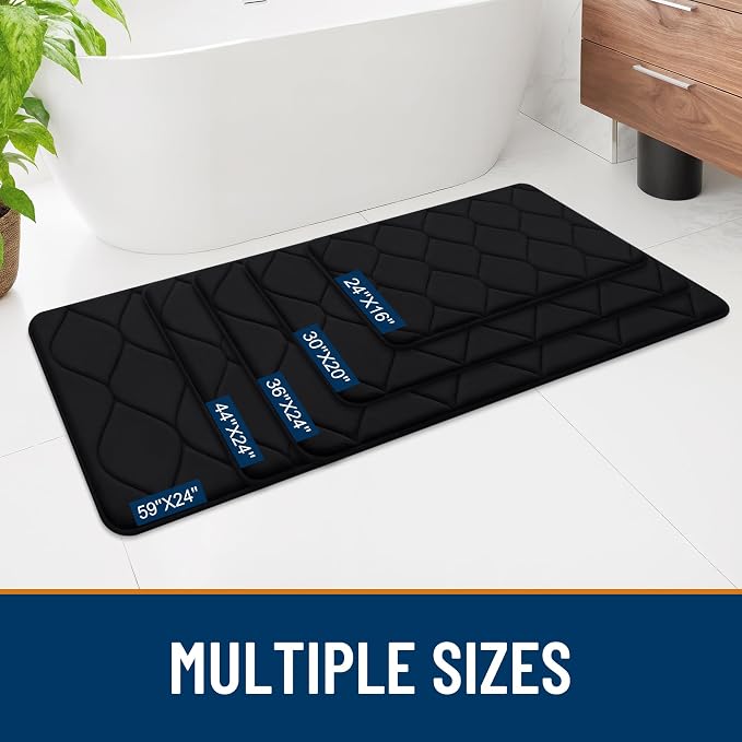 Smiry Memory Foam Bath Mat 32x20, Ultra Soft Absorbent Bathroom Rugs | Black, Plush Quick Dry and Machine Washable Cushion Bath Mats for Bathroom, Shower, Tub & Home Decor