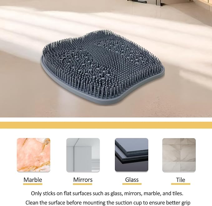 Luckyiren Extra Thicker & Larger Foot Scrubber Mat for Shower, Silicone Back Body Exfoliator Massager Cleaner Washer with Non Slip Suction Cup, Exfoliating Scrub Brush Pad for Women Men Elderly