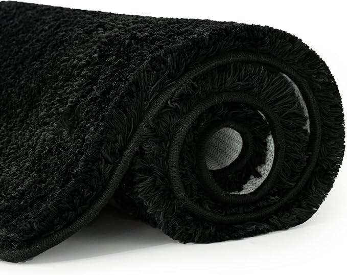 MIULEE Black Soft Bathroom Rugs Set 2 Piece Soft Bath Mats 24x36 Inch | Soft Absorbent Microfiber Bath Rugs, Non Slip, Quick Dry, Fluffy Bath Rugs for Bathroom Floor Tub Showers, Machine Washable
