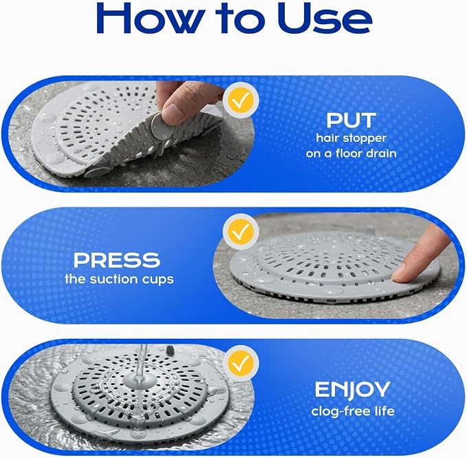 VLM 2 Pack Shower Drain Hair Catcher, Upgraded Drain Cover with Strong Suction Cups, Anti-Clog Hair Trap Stopper for Bathtub Shower Sink Laundry