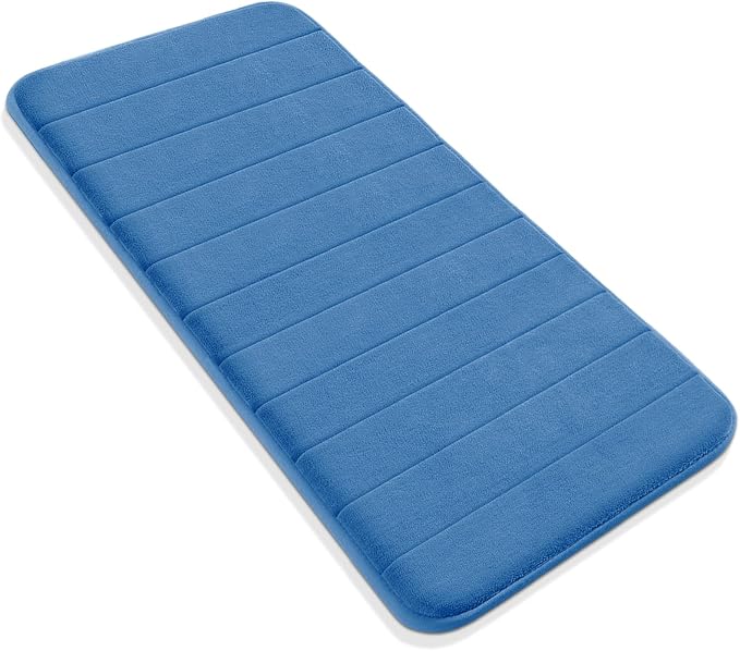 Yimobra Long Bath Mat 44"x24", Super Soft Quick Dry Memory Foam Bathroom Rug, Water Absorbent, Non Slip Backing Machine Washable for Tub Shower, Thick Comfort Support, Blue