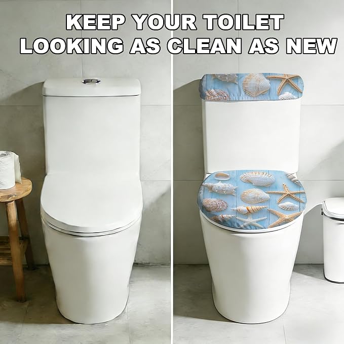 2 pack Toilet Lid Cover & Tank Lid Cover,Fits Standard & Elongated Toilet | Soft Stretchable Fabric,Machine Washable,Decorative Bathroom Protective Covers