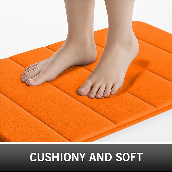 Orange Bathroom Rugs Set 2 Piece Memory Foam Bath Non-Slip Bath Mat,Washable Room Mats,Absorbent Shaggy Rugs Super Soft Kitchen Mats, Batroom Carpets for Bathroom,Tub,Shower Home Decor