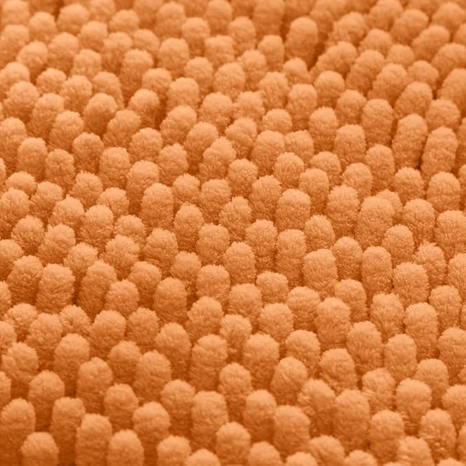 HOMEIDEAS Orange Chenille Bathroom Rugs Set of 3, Non Slip Bath Mat | Super Absorbent, Soft Microfiber, Machine Washable, Stain Resistant, for Bathroom Decor