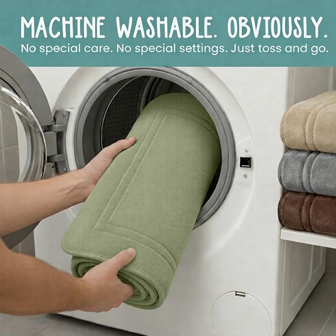ITSOFT Memory Foam Bath Mat 24x16, Non Slip, Machine Washable, Quick Dry & Absorbent Rugs, Bath Mats for Bathroom Floor, Tub & Shower, Bathroom Rug, Sage Green
