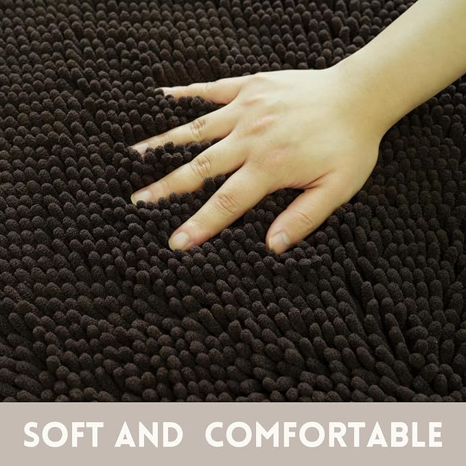 Bathroom Rugs Chenille, Extra Thick and Absorbent, Non-Slip, Machine Washable, Dry Quckily, Soft Cozy Plush, Used Under Shower Bathtub and Sink, Bath Mat Sets Coffee
