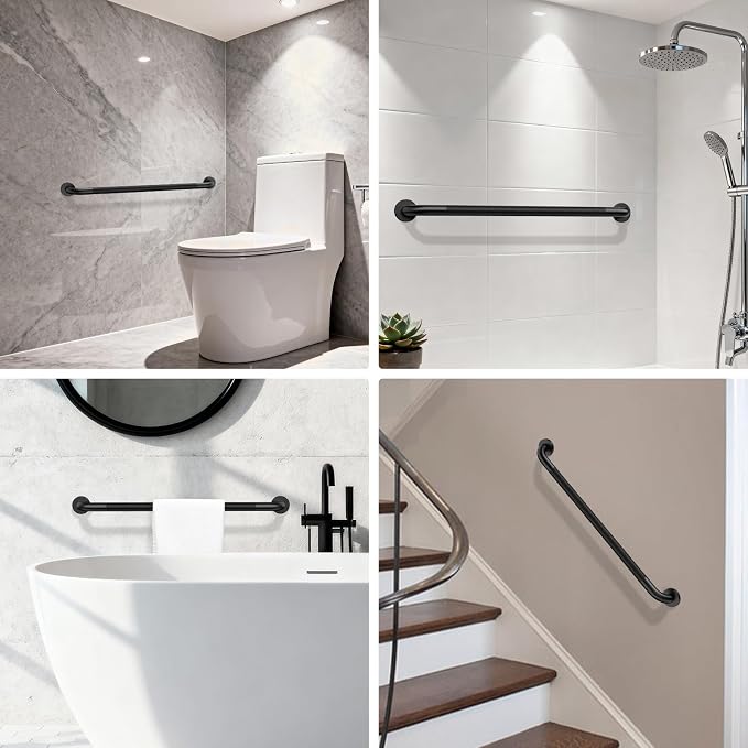 32 Inch Anti Slip Shower Grab Bar, ZUEXT Matte Black Finish Stainless Steel Bathroom Grab Bar, Knurled Bathroom Balance Bar,Safety Hand Rail Support,Handicap Elderly Injury Senior Assist Bath Handle