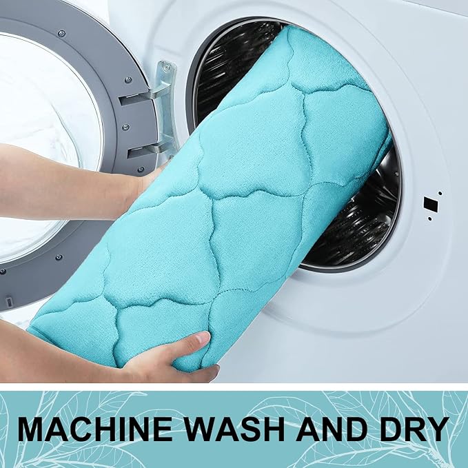 OLANLY Memory Foam Bath Mat Rug 59x24, Ultra Soft Bathroom Rugs, Sky Blue | Thick Absorbent Carpet, Non-Slip Backing, Machine Washable, for Bathroom Floor, Tub, Shower and Home Decor Accessories
