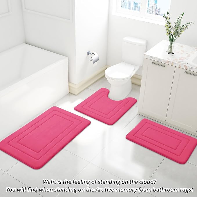 Arotive Memory Foam Bathroom Rug Mat 59x24, Ultra Soft and Absorbent Bath Mat, Machine Wash Dry, Comfortable Bath Rug Carpet for Bathroom Floor, Tub and Shower, Deep Pink