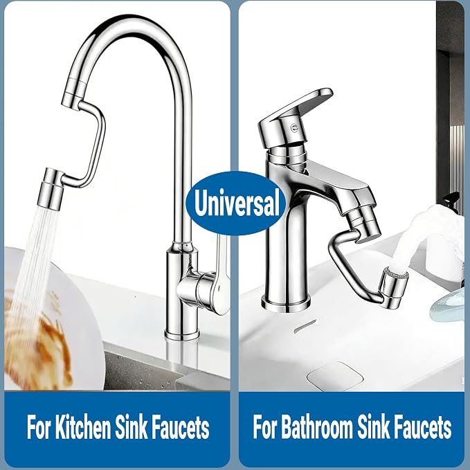 Faucet Extender for Bathroom Sink, Dual Modes Bubble Stream & High Pressure Spray, 1440° Rotation 4 Connector Foldable Design, Fits Most Faucets for Kitchen Bathroom Sink, Splash Proof Water Saving