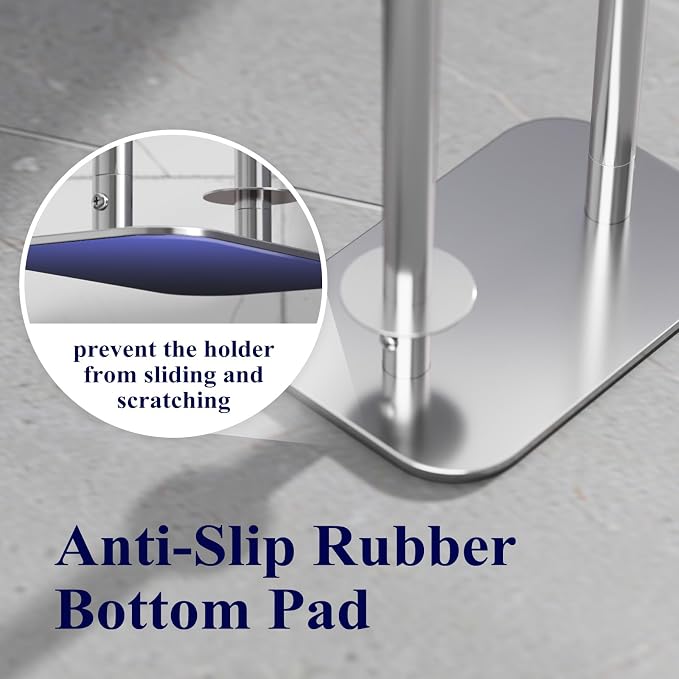 Kitsure Metal Toilet Paper Holder Free Standing, Medium, Chrome Silver | Rustproof Toilet Paper Stand for 4 Rolls, Bathroom Organizers and Storage with Anti-Slip Base and Plastic Shelf