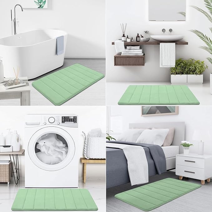 Buganda Memory Foam Bath Mat 47 x 17, Ultra Soft Absorbent Bathroom Rugs | Sage Green, Machine Washable Quick Dry Bath Mats for Bathroom Floor, Shower and Tub, Home Decor Accessories