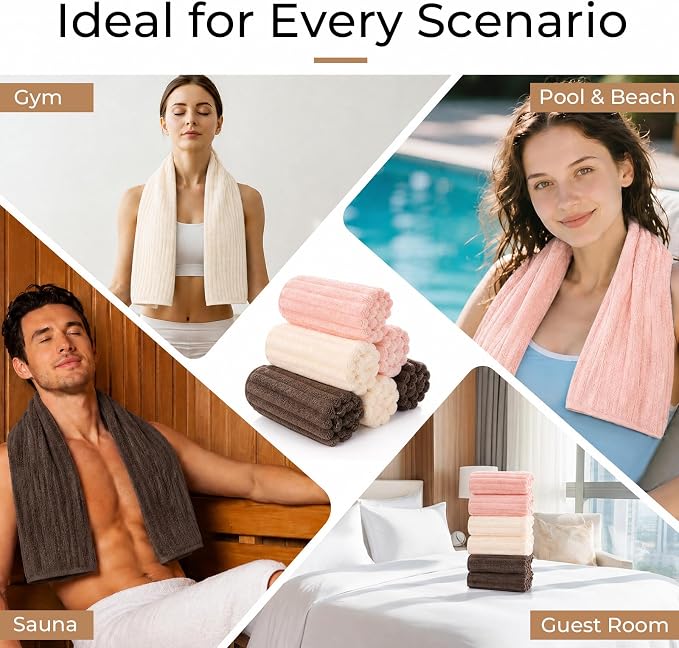 ZVH Hand Towels for Bathroom 6pcs,Quick Dry Microfiber,Super Soft Absorbent | 14X29.5inch,Machine Washable,Hand Towels With Hanging Loops for Spa,Gym,Kitchen,Hotel (Pink+Beige+Brown, Set of 6)