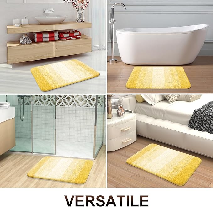 OLANLY Bathroom Runner Rug 59x24, Extra Soft Absorbent Microfiber Bath Rugs | Yellow, Non-Slip Quick-Drying Rubber Backing, Washable Long Bath Mat for Floor, Tub and Shower, Home Decor
