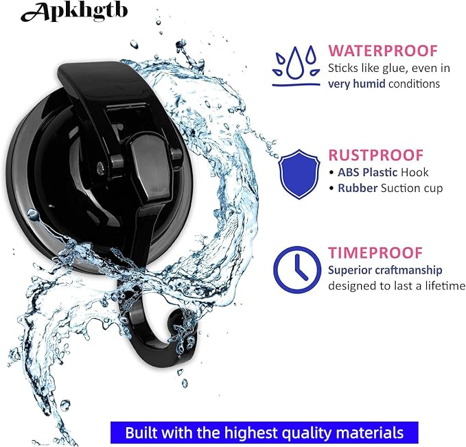 Heavy Duty Suction Cup Wreath Hanger - Professional Vacuum Suction Hooks for Front Door Glass Window, Waterproof Shower Hooks for Towel Loofah Bathrobe, 11lbs Max Load(2Pack Black)