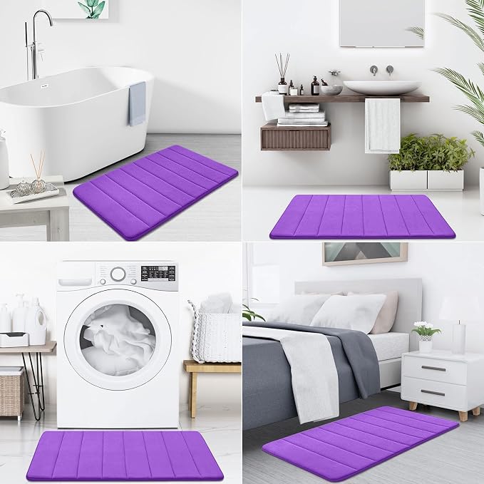 Buganda Memory Foam Bath Mat 24 x 16, Ultra Soft Absorbent Bathroom Rugs | Purple, Machine Washable Quick Dry Bath Mats for Bathroom Floor, Shower and Tub, Home Decor Accessories