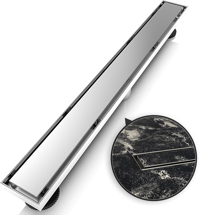 WEBANG 60 Inch Linear Shower Drain Rectangular Floor Drain with Accessories Reversible 2-in-1 Cover Tile Insert Grate Removable SUS304 Stainless Steel CUPC Certified Brushed