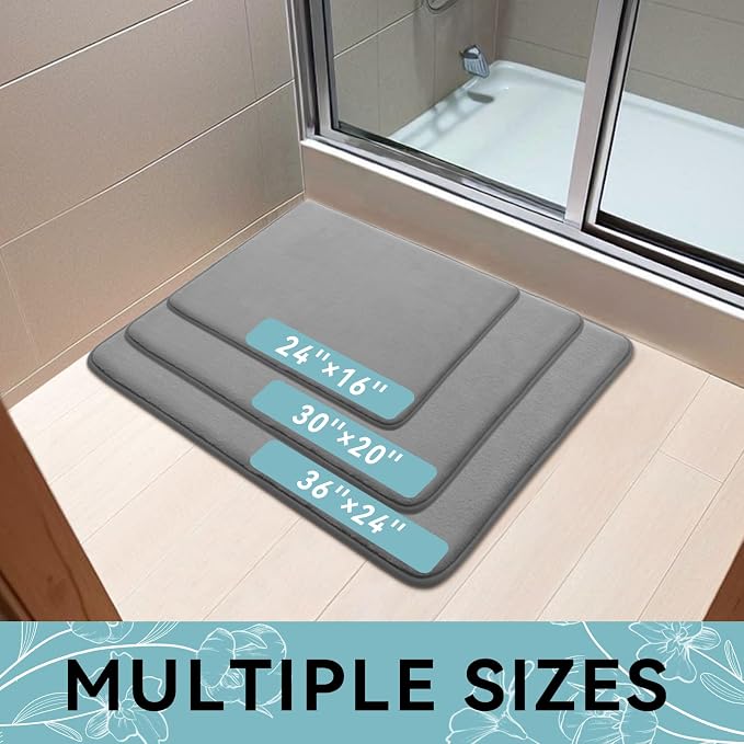 Smiry Memory Foam Bath Mat 70x24, Extra Soft and Absorbent Bathroom Rugs | Grey, Quick Dry Machine Washable Non-Slip Bath Mat for Bathroom Floor, Shower and Tub