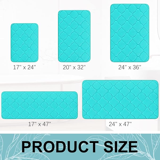 OLANLY Memory Foam Bath Mat Rug 47x24, Ultra Soft Bathroom Rugs, Teal | Thick Absorbent Carpet, Non-Slip Backing, Machine Washable, for Bathroom Floor, Tub, Shower and Home Decor Accessories