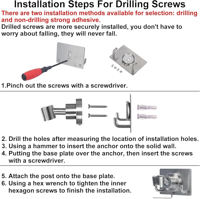 Shower Head Holder All Metal Strong Adhesive and Drilling Screws Two Installation Methods, Adjustable Handheld Shower Head Mount,Stainless Steel Hand held Showerhead Wand Bracket