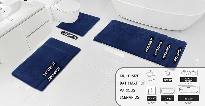 MINIDEAR Bathroom Rugs 24x17 Navy Blue - Thick Memory Foam Bath Mat, Ultra Soft & Plush Fluffy, Non-Slip, Quick Dry, Absorbent Washable Floor Microfiber Mat for Tub, Home Decor Accessories