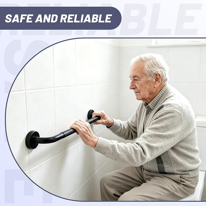 Black Shower Grab Bar 36 Inch, 1.25" Dia Anti Slip Safety Bars, 304 Stainless Steel Bathroom Grab Bars,Handicap Handrail for Wall, Shower Grip Handle for Seniors Elderly Injury Assist Bath
