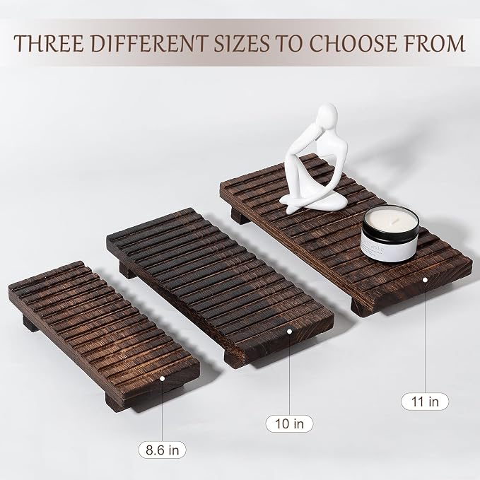 Bathroom Tray Rustic Farmhouse Bathroom Decor Wood Display Stand Riser Kitchen Soap Dish Holder for Vanity, Countertop, Sink, 8.6 * 3.6 Dark Brown