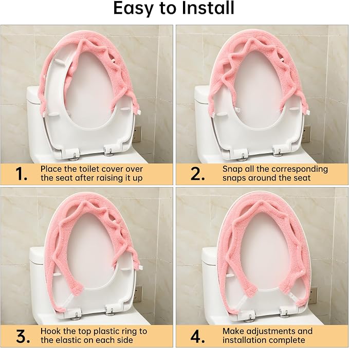 Toilet Seat Cover with Snaps Fixed,Thick Warmer,Machine Washable(pink) | soft thicker warm,easy to install,stretchable,non slip pad,stay in place,universal size,fit most toilet,reusable portable