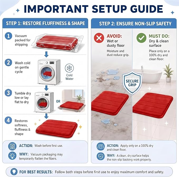 Bathroom Rugs Set 3 Piece, Memory Foam Bath Rugs, Non Slip Washable Bathroom Rug Set, Extra Soft Absorbent Bath Mats with U-Shaped Toilet Rug, Red