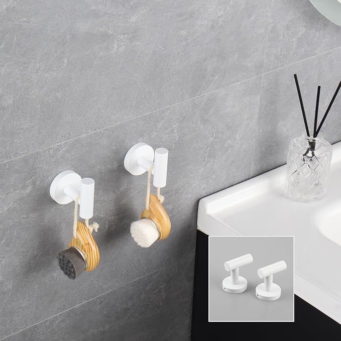 GERZWY Towel Hook Stainless Steel Robe Coat Hook Wall Mounted Luxury Hooks for Bathroom Hotel 2 Pack, White
