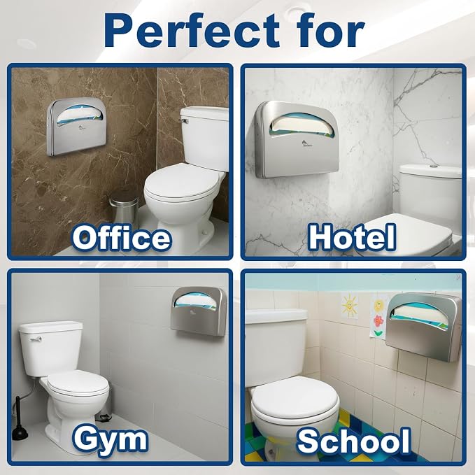 Toilet Seat Covers Dispenser - Half Fold Stainless Steel Wall Mounted Toilet Seat Cover Holder for Commercial, Office, Restaurants, Hospitals and Schools, 16.81 Inches, 500 Seat Covers Capacity