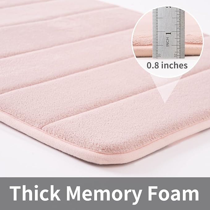 ROSMARUS Memory Foam Bath Mat, 17''x24'', Pink | Water Absorbent, Ultra Soft, Non Slip, Thick Foam, Bathroom Rugs for Floor & Tub, Machine Washable Care