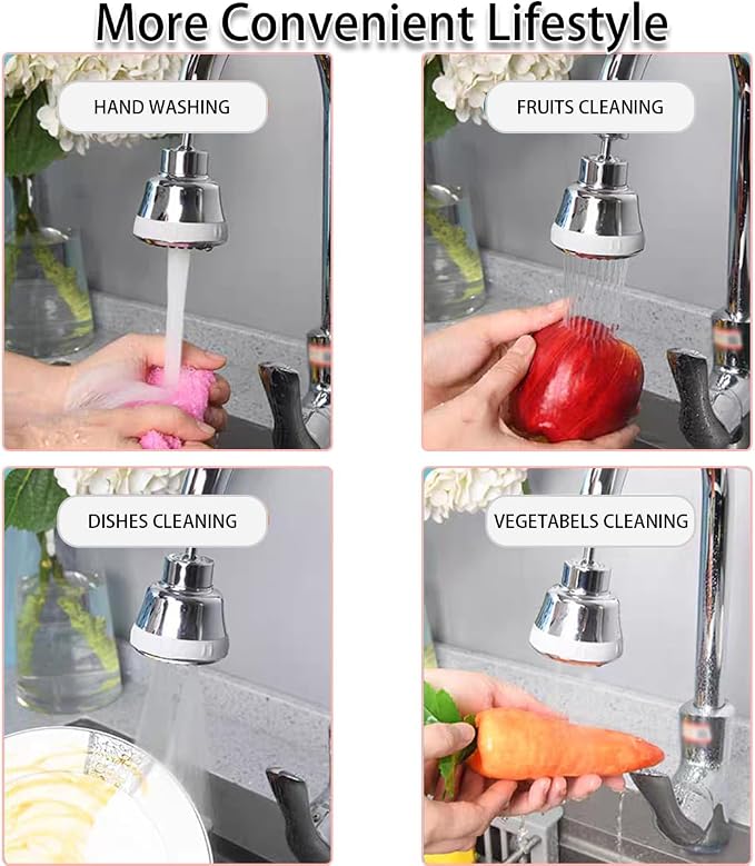 Faucet Aerator Faucet Sprayer Attachment, Kitchen Faucet Head Replacement with 4 Spray Modes, 360° Swivel Faucet Extender Anti-Splash Sink Sprayer Faucet Nozzle Head (Smooth, Silver)