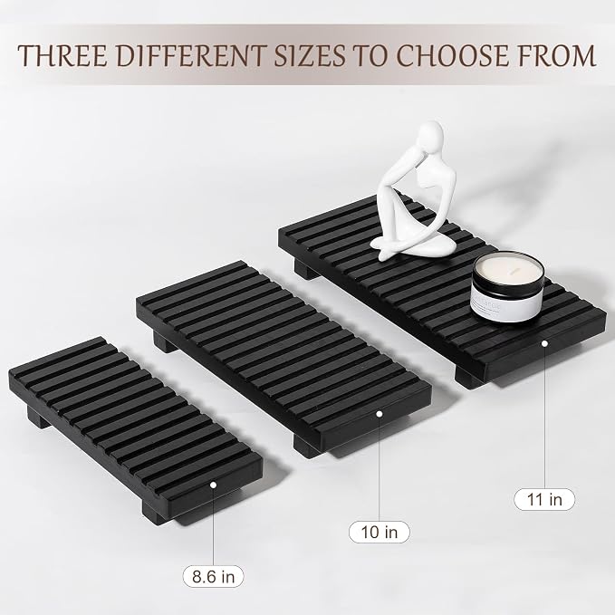 Bathroom Tray Rustic Farmhouse Bathroom Decor Wood Display Stand Riser Kitchen Soap Dish Holder for Vanity, Countertop, Sink, 8.6 * 3.6 Black