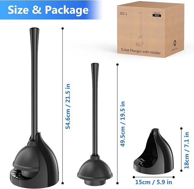 Toilet Plunger with Holder, Plungers for Bathroom Heavy Duty for 5.7-inch Toilet Drain, Toilet Plunger and Holder Combo for Bathroom Cleaning (Style 2)