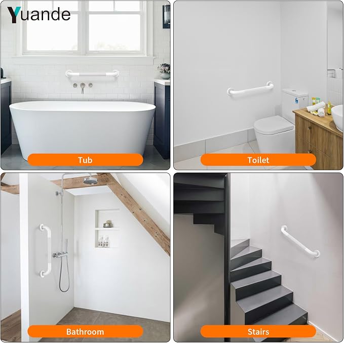 20 Inch White Shower Grab Bar with Anti-Slip Knurled Grip,YuanDe Stainless Steel Bathroom Grab Bars,Shower Handrail Support, Handicap Elderly Balance Assist Handles