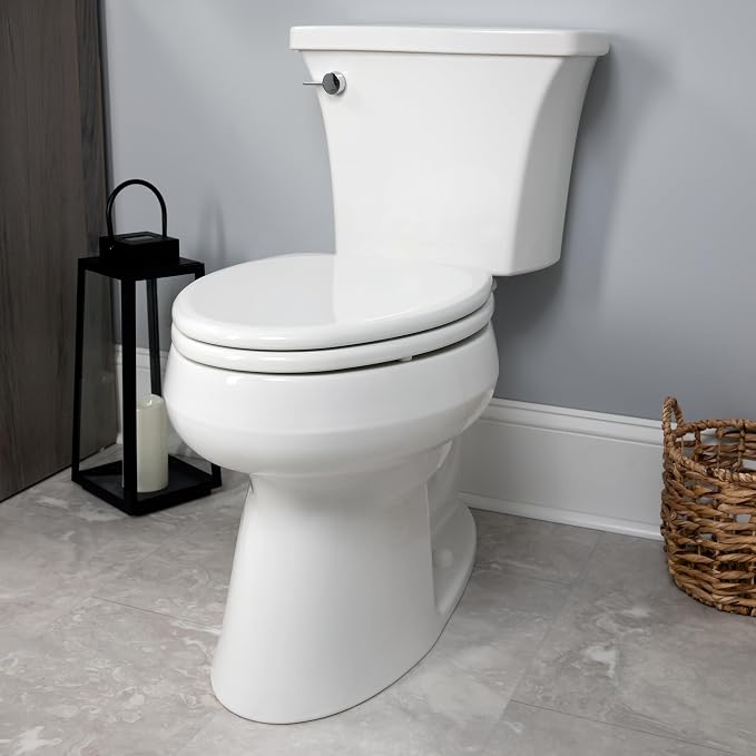 Mayfair Linden Slow Close Toilet Seat, Non Slip Heavy Duty Wood, Easy Install, Made in USA, Round, White, 4 Pack