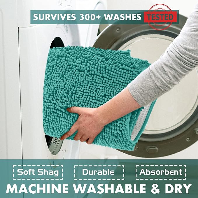 LuxUrux Toilet Lid Cover with Stretch Fit Elastic Band – Chenille Microfiber Toilet Seat Non-Slip Cover for Bathroom – Soft Plush, Machine Wash And Dry, Comfort & Clean Look (18 x 21'', Turquoise)