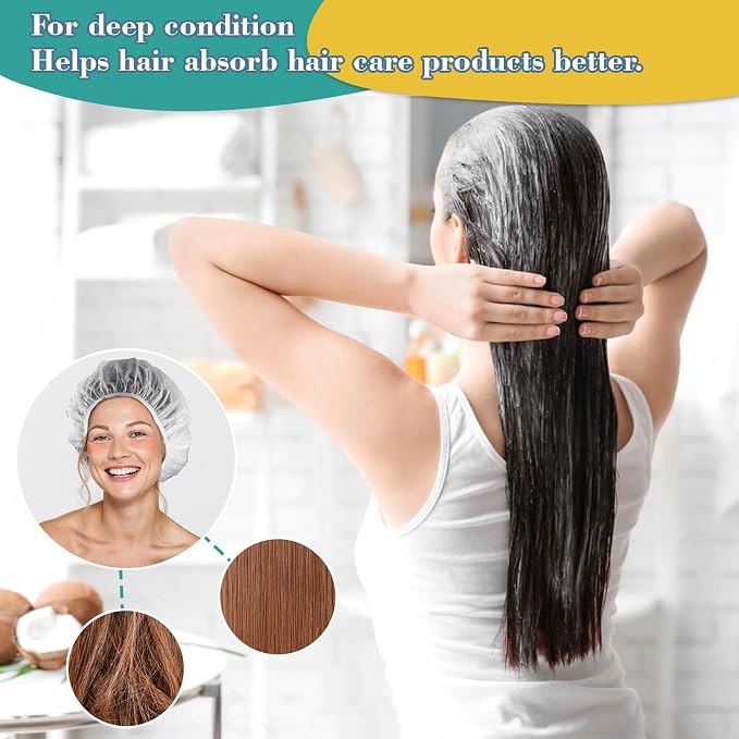 MAQIHAN 6 Shower Cap Reusable Waterproof - Large Plastic Shower Caps Hair Treatment Deep Conditioning Cap Shower Hat Hair Care Bathing Travel Essentials Washable Cover Women Men Long Hair Accessories
